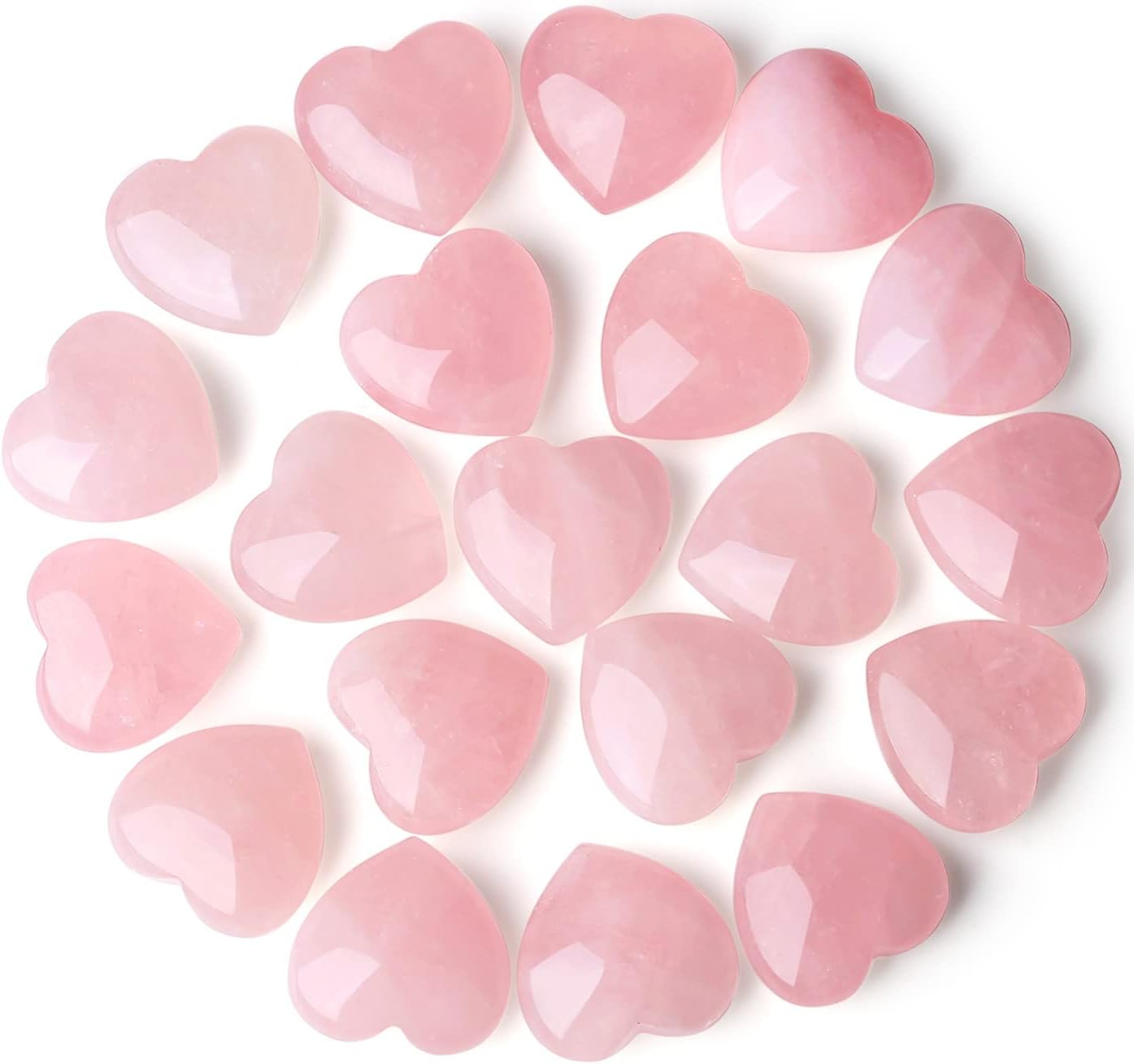 20 PCS Rose Quartz Heart Crystals Natural Crystal Polished Healing Cute Mini Pocket Stones Palm Thumb Love Gemstones Set Bulk Wholesale Reiki Energy Balancing Meditation Pink Heart Gifts for Mother Women