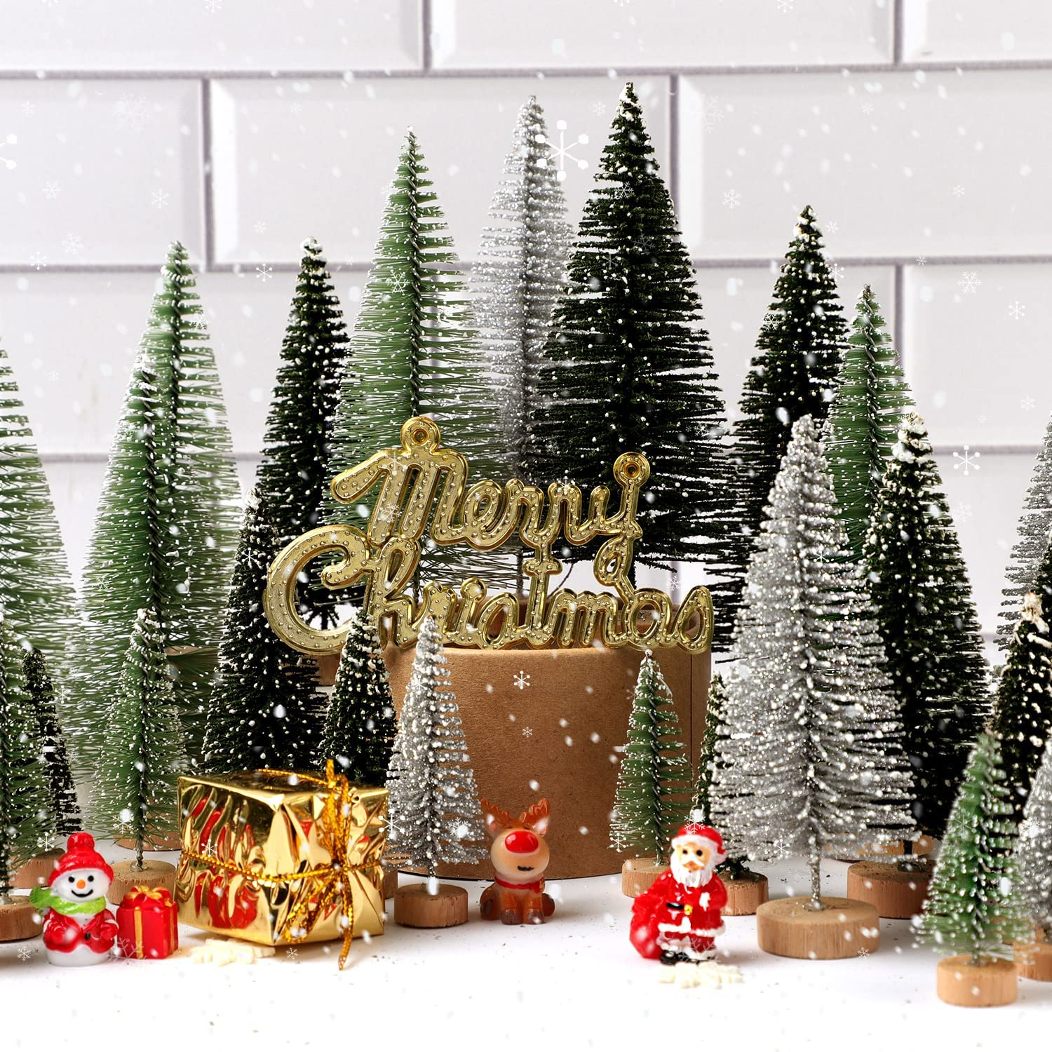 30Pcs Christmas Decorations Mini Christmas Trees, Artificial Christmas Tree Bottle Brush Trees with Wooden Base for Christmas Decor Christmas Party Home Table Craft - Image 3