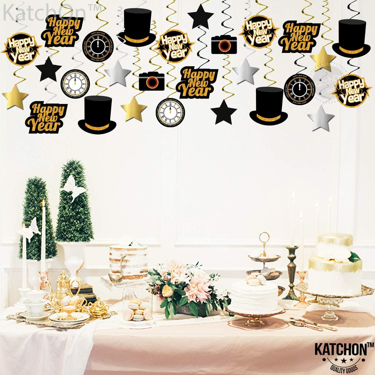 , Happy New Year Hanging Swirls - Pack of 30 | Black and Gold New Years Eve Party Supplies 2026 | Happy New Year Decorations 2026 - Image 8