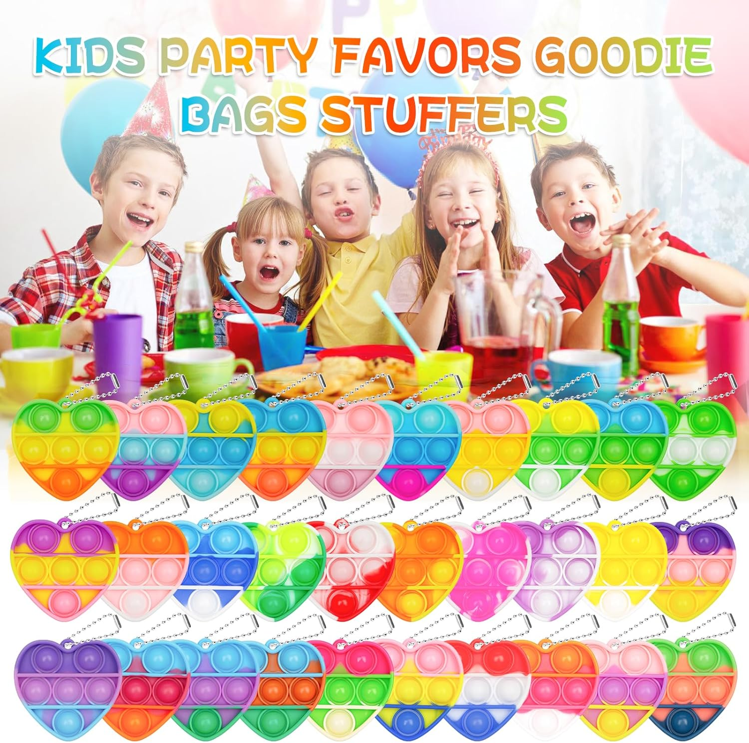 Pop Fidget Toys Bulk Its Valentines Day Gifts for Kids 30 Pack Valentines for Kids Classroom Valentines Day Party Favors Mini Heart Pop Fidget Keychain It Bulk Toys Valentine Goodie Bags Boys Girls - Image 7
