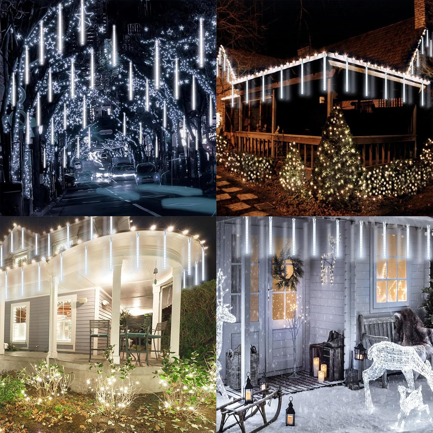 2 Pack Christmas Lights Outdoor, Expandable Meteor Shower Lights with Timer, Waterproof Falling Rain Light with 16 Tubes 384 LED Plug In, Suitable for Garden House Xmas Tree Decorations (Cool White) - Image 8