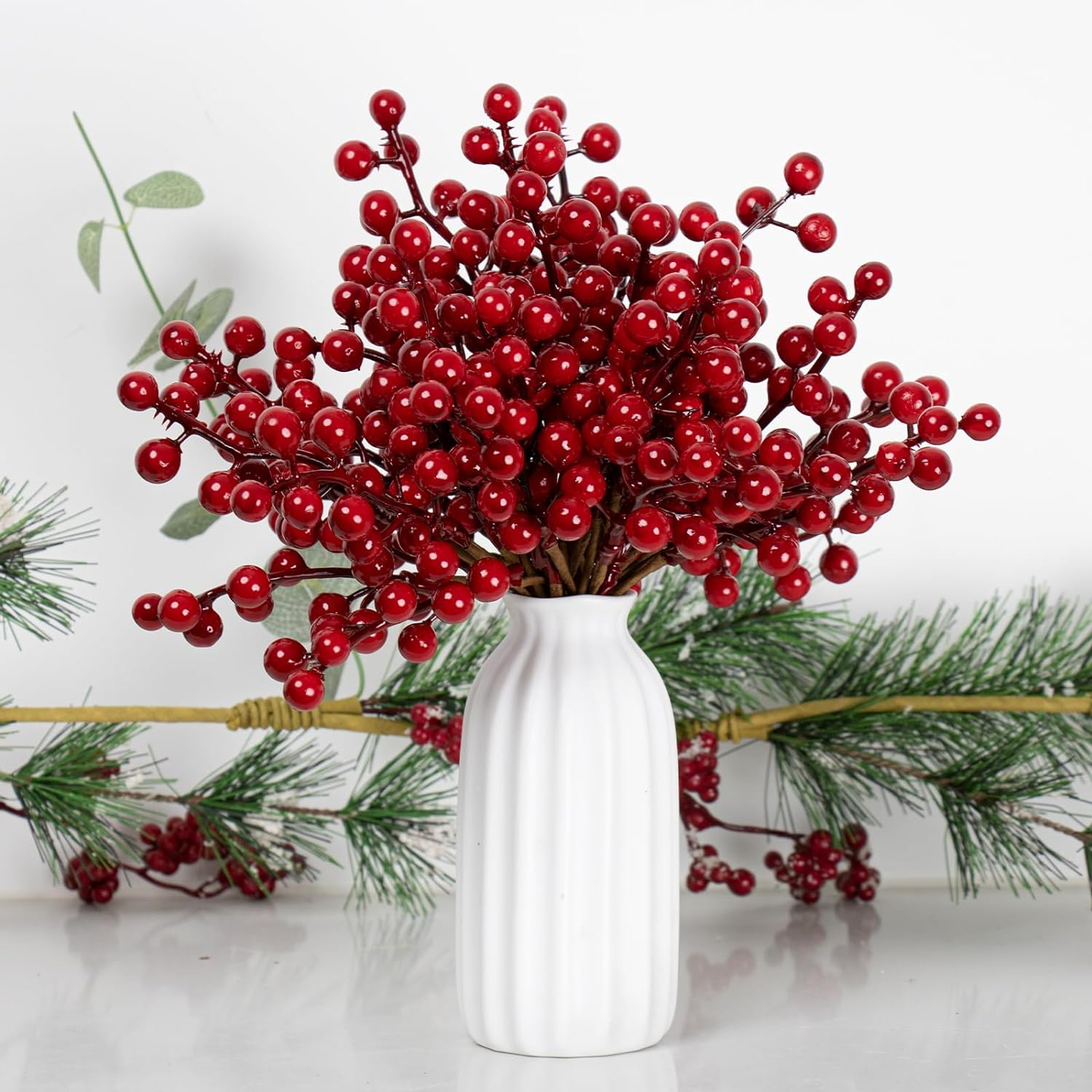 32 Pack Christmas Tree Decorations, Artificial Red Berry Stems 6.5 Inch Christmas Berry Picks with Holly Berries for Xmas Winter Holiday Home DIY Ornaments - Image 4