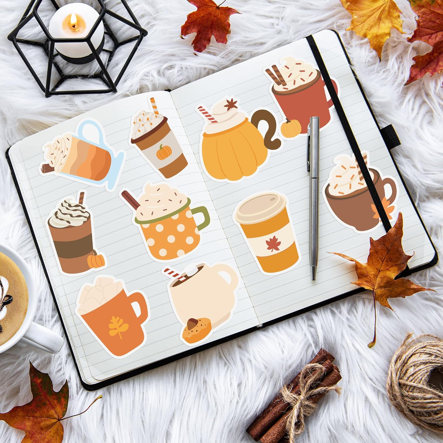 30 Pack Fall Coffee Cup Sticky Notes - Autumn Maple Leaf Pumpkin Self Sticky Writing Memo Pads for Latte Lover Office School Class Student Kids Gift Thanksgiving Party Favors Goodies Bag Filler - Image 4