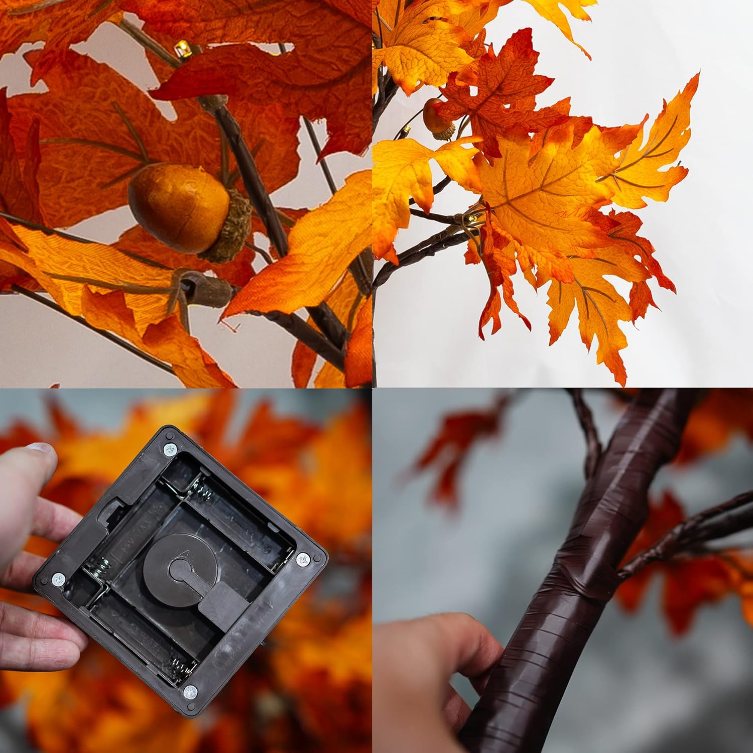 2 Pack 24 Inch Lighted Thanksgiving Fall Maple Tree Decor, 24 LED Battery Operated Decorations Artificial Tree with Timer for Indoor Home Room Holiday Xmas Party - Image 3