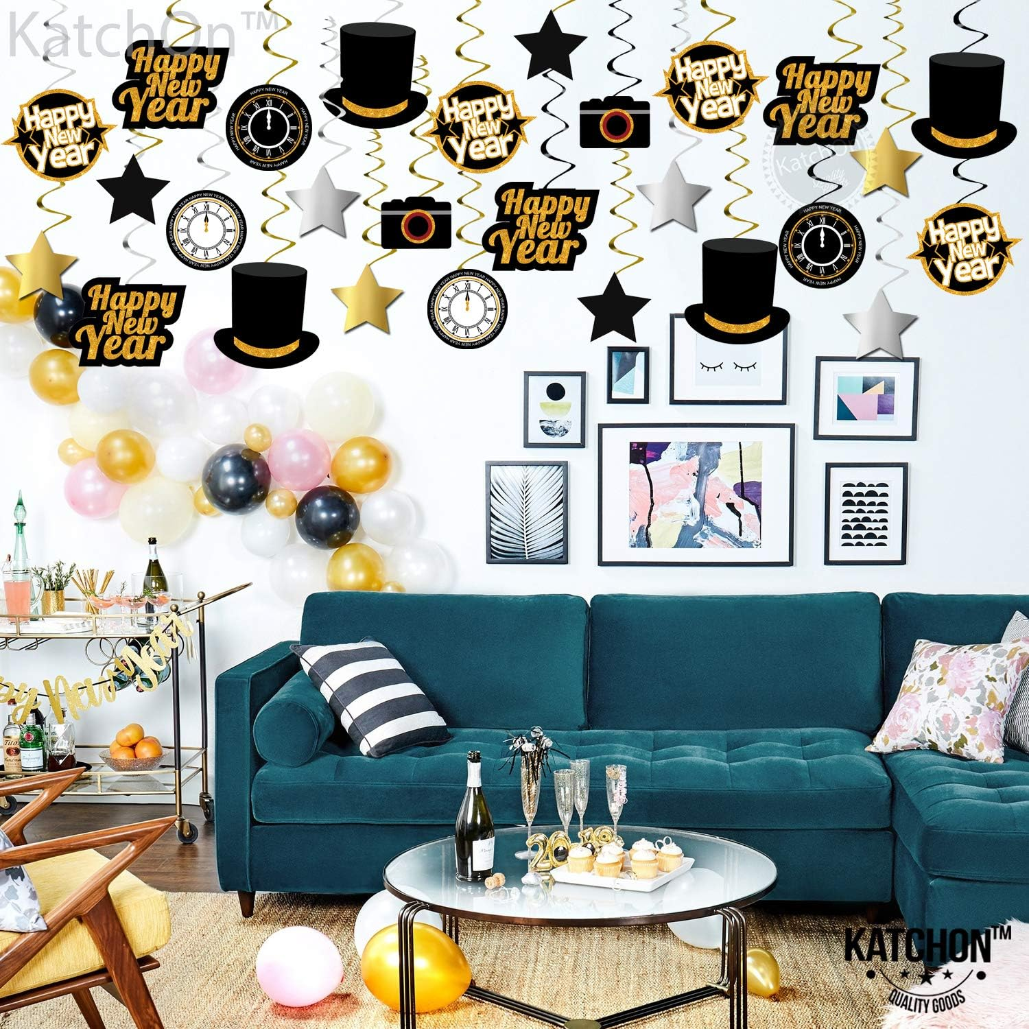 , Happy New Year Hanging Swirls - Pack of 30 | Black and Gold New Years Eve Party Supplies 2026 | Happy New Year Decorations 2026 - Image 3