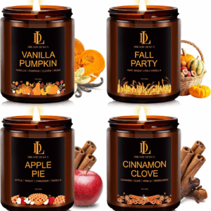 Fall Candle Set, Fall Scented Candles for Home, 4 Pack Soy Candle Set, Autumn Gifts for Women Men, Autumn Scents of Vanilla Pumpkin/Cinnamon Clove/Apple Pie/Fall Party