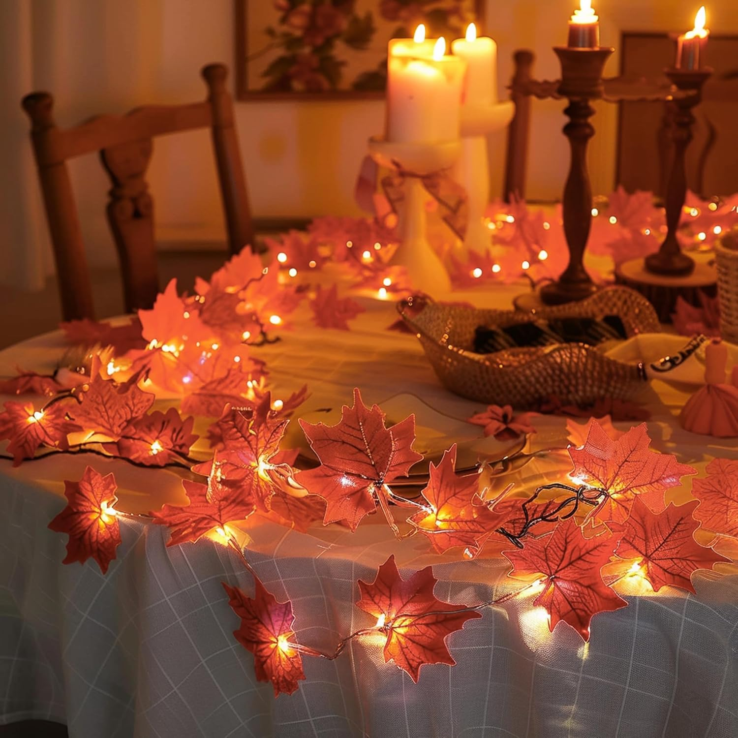 2 Pack Thanksgiving Maple Leaf String Lights, Total 20FT 40 LED Battery Operated Lighted Fall Leaves Garland, Thanksgiving Decorations for Indoor Outdoor Autumn Harvest Decor - Image 4