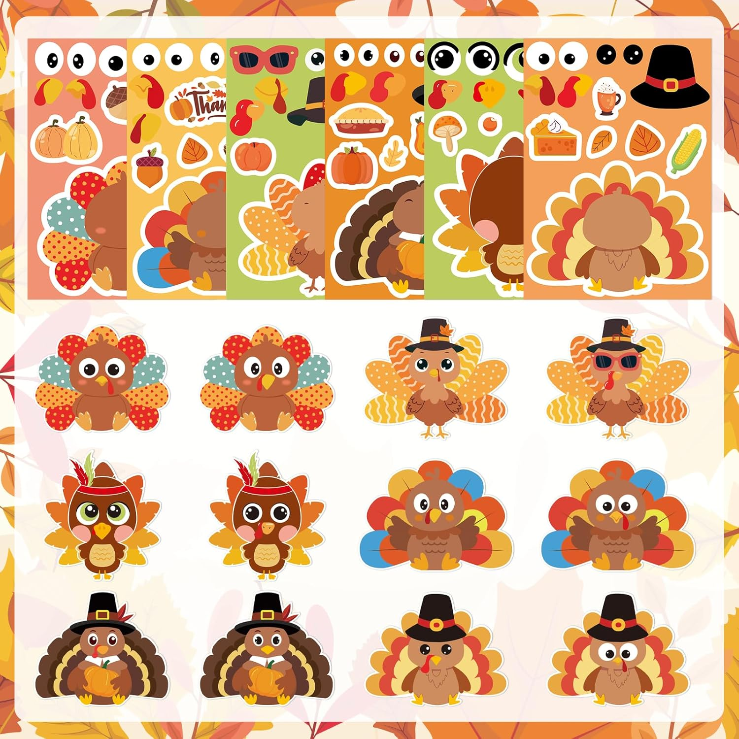 Thanksgiving Stickers for Kids 36 Sheets Make a Turkey Face Stickers Thanksgiving Crafts for Kids Make Your Own Turkey Sticker - Image 4