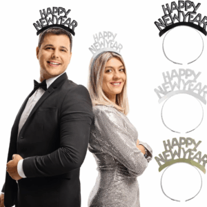 Amosfun HAPPY NEW YEAR Headband Tiara New Years Party Favors Gold Silver Black 12 Pieces