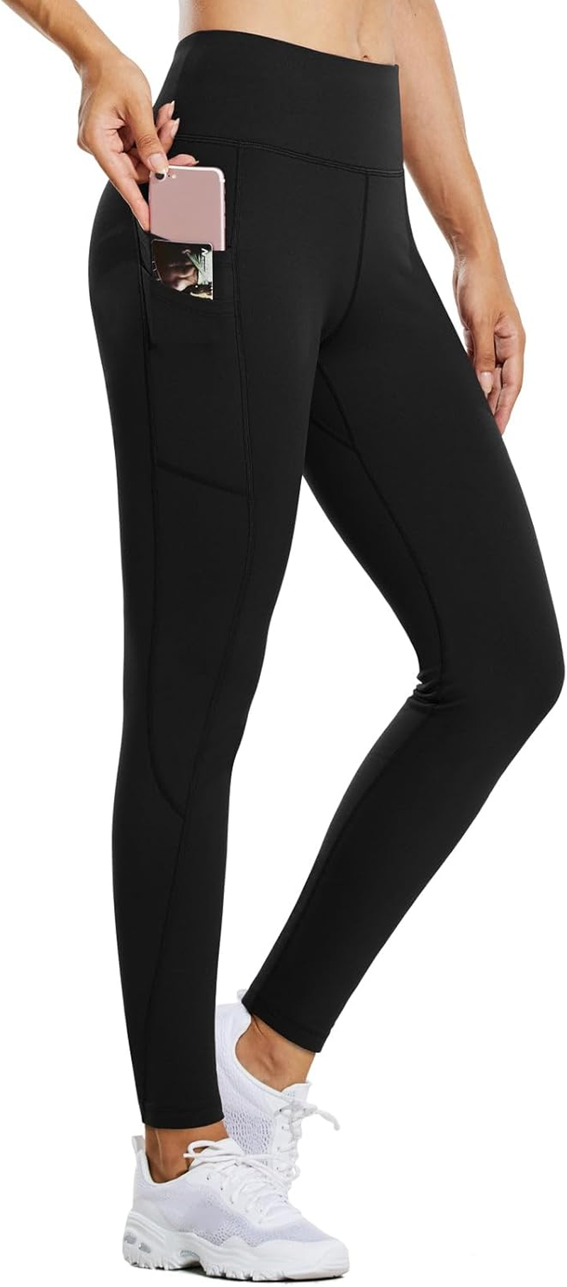 Women'S Fleece Lined Leggings Water Resistant Thermal Winter Warm Tights High Waisted with Pockets Running Gear
