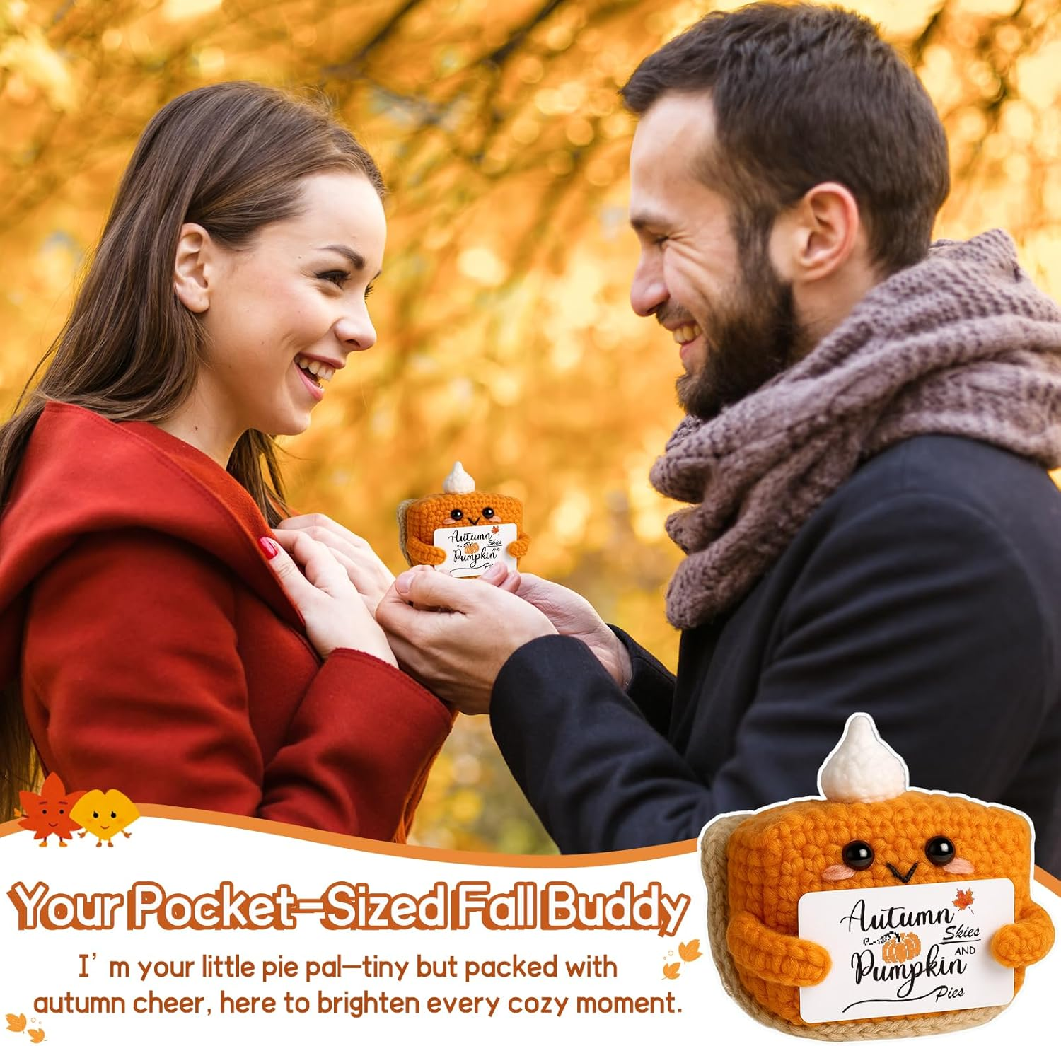 Thanksgiving Fall Decor Mini Pumpkin Pie Crochet Doll, Small Autumn Season Holiday Pumpkin Items Plush Gift, Cute Halloween Home Office Indoor Table Decoration, Christmas Stocking Stuffer Ornament - Image 7