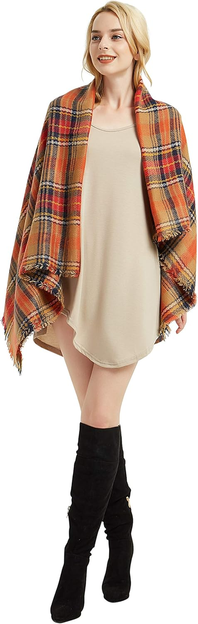 Women'S Fall Winter Scarf Classic Tassel Plaid Tartan Warm Soft Chunky Large Blanket Wrap Shawl Scarves - Image 7