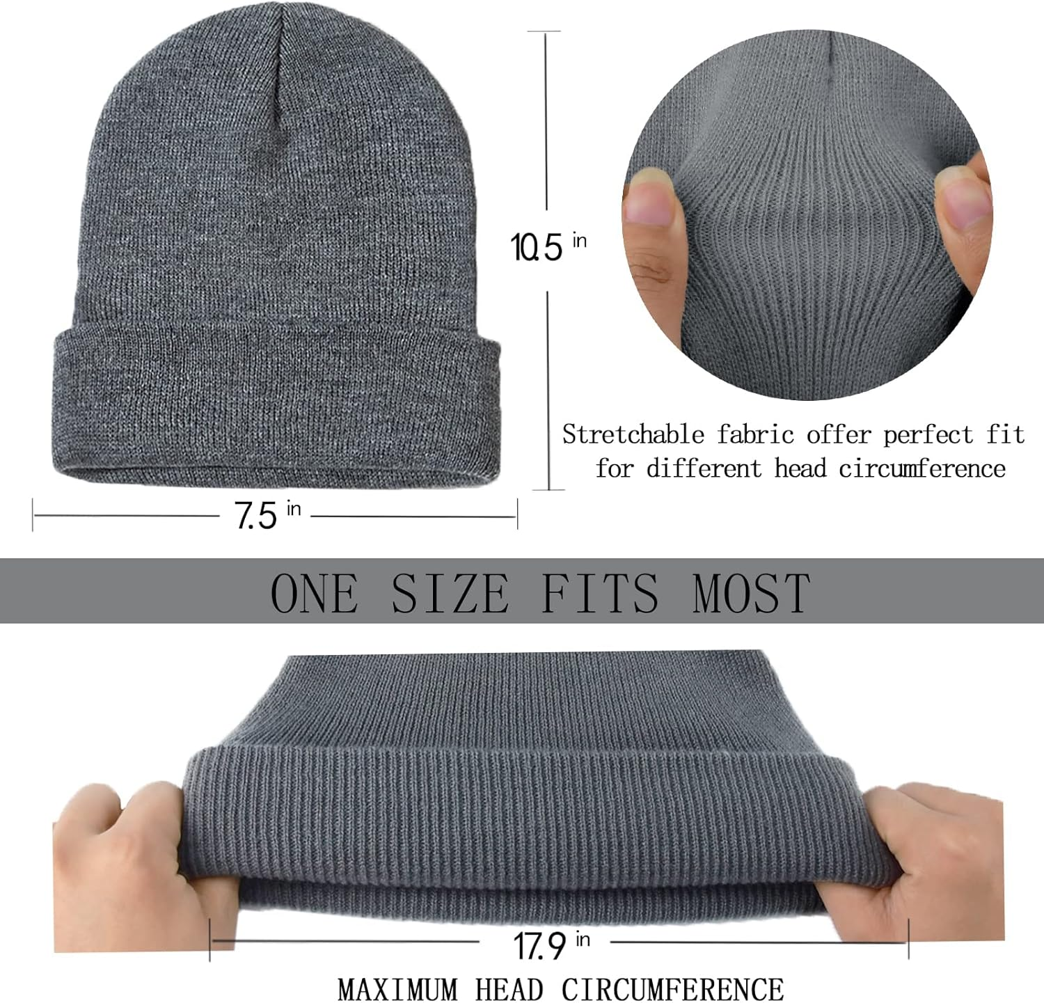 1&2 Pack Beanie for Men Women Slouchy Beanie Hats Winter Knit Caps Soft Ski Hat Unisex - Image 3