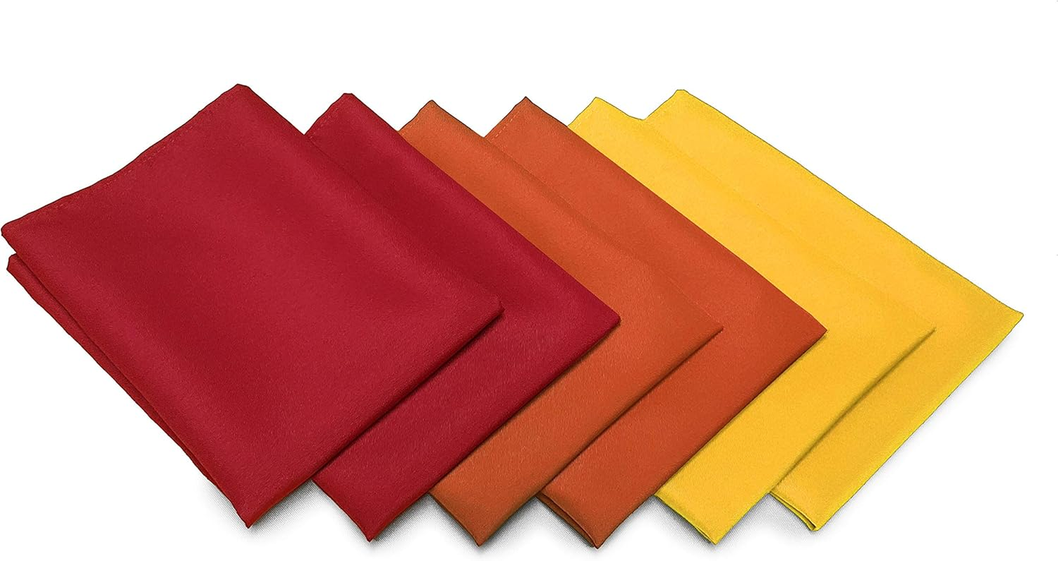 Thanksgiving/Fall Cloth Napkin Sets (6 Pack, Gold/Burnt Orange/Red)