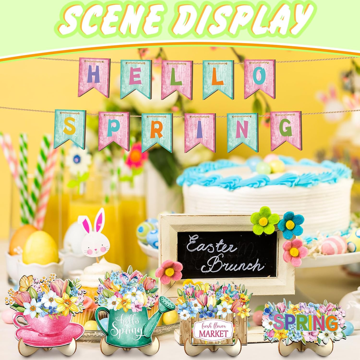 20 Pcs Spring Flower Tiered Tray Decor Set Rustic Farmhouse Spring Floral Table Home Kitchen Shelf Tabletop Centerpiece Office Decorations (Cute) - Image 6