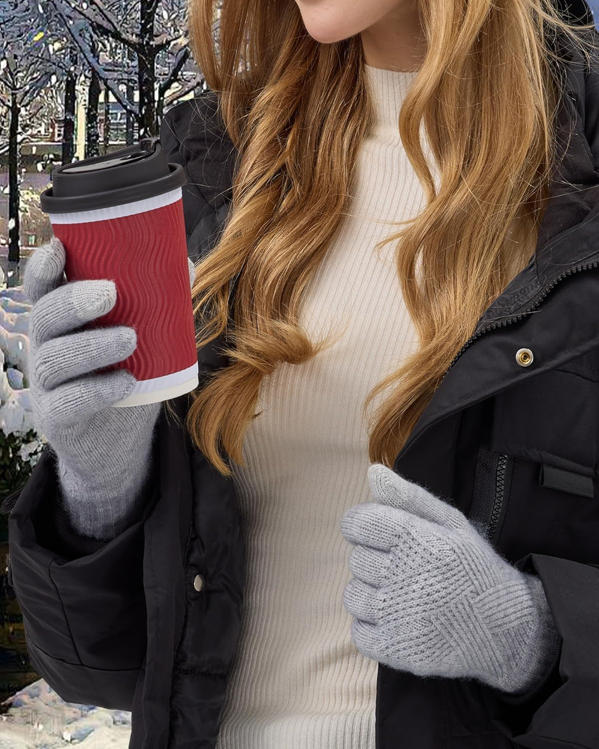 Winter Gloves for Women Touch Screen Elastic Thermal Knit Lining Warm Gloves for Cold Weather - Image 5