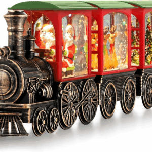 Train Snow Globe Christmas Snow Globe Lantern with Auto 6H Timer and Manual Glitter, Lighted Christmas Decorations Indoor with Santa Claus Reindeer Tree for Home Tabletop, Battery Operated