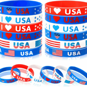 24Pcs 4Th of July Party Favors Silicone Bracelets USA American Flag Red White and Blue Rubber Wristbands for Patriotic Independence Day Party Gifts Holiday Decorations Supplies (6 Designs)
