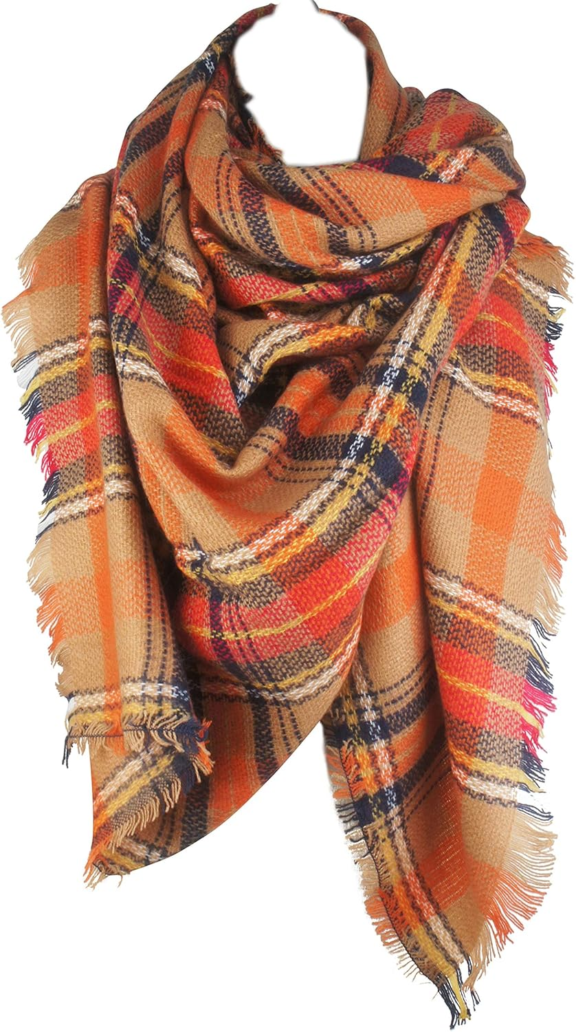 Women'S Fall Winter Scarf Classic Tassel Plaid Tartan Warm Soft Chunky Large Blanket Wrap Shawl Scarves