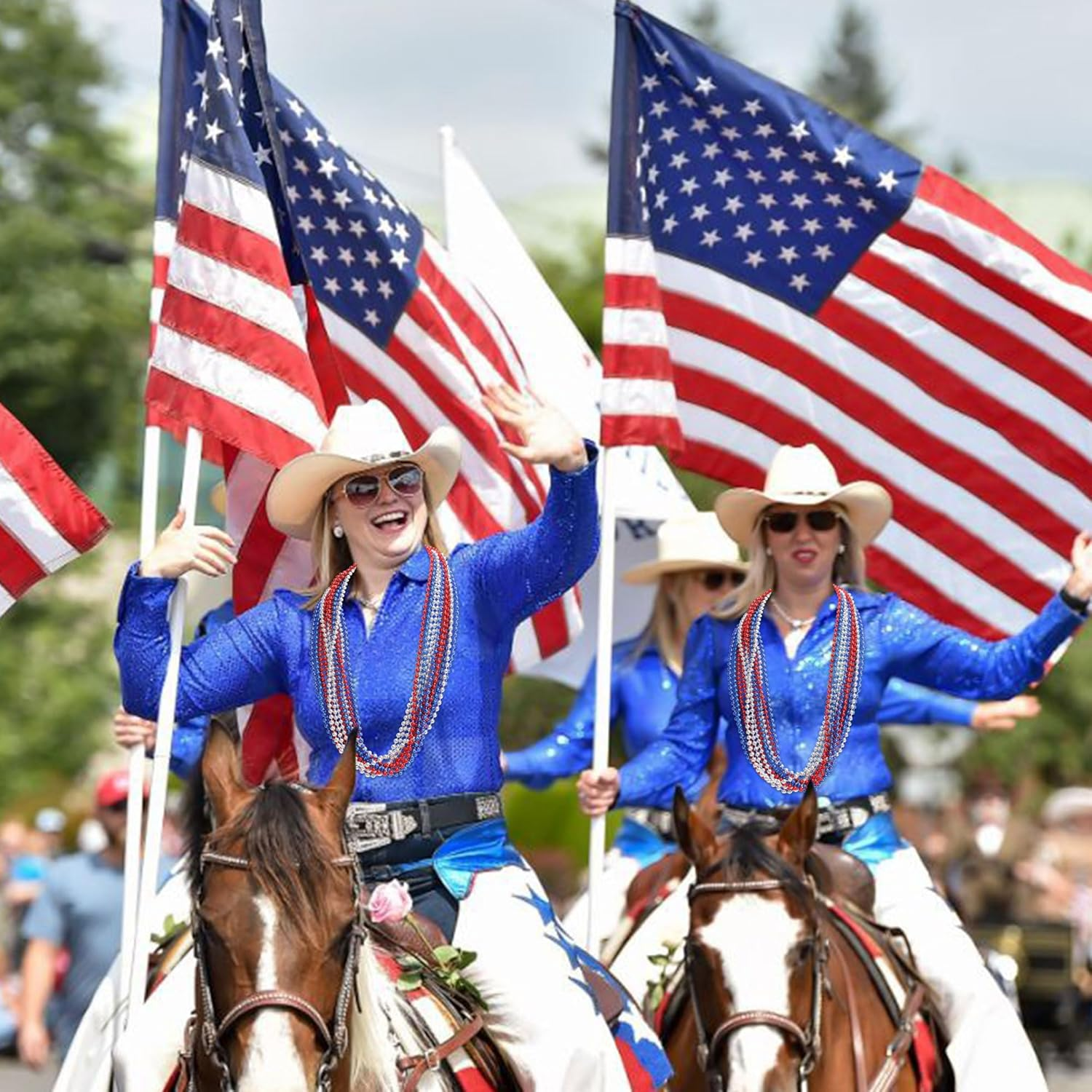 120 PCS 4Th of July Necklace, 33" Red Silver Blue Metallic Beaded Necklaces, Independence Day Party Accessories Patriotic Bead Necklace for Memorial Day Fourth of July Parades Party Supplies - Image 5