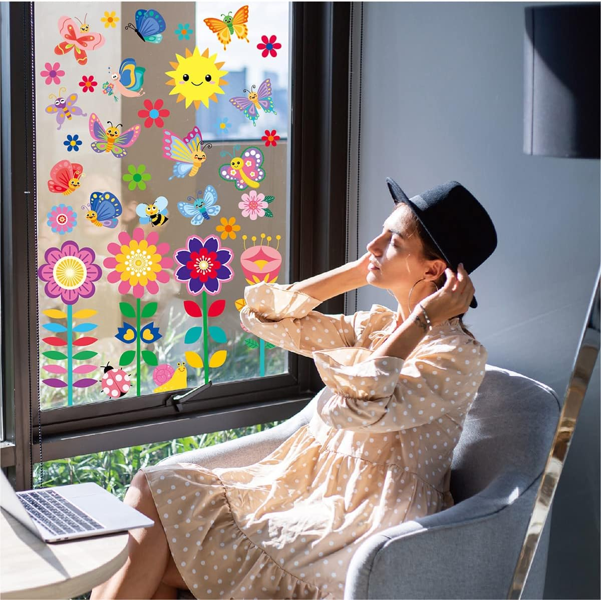 Spring Window Clings - 9 Sheets 112 Pcs Hello Spring Window Clings Colorful Flower Gnome Windows Decal Stickers Decor for Glass Windows Classroom Home Office - Image 3