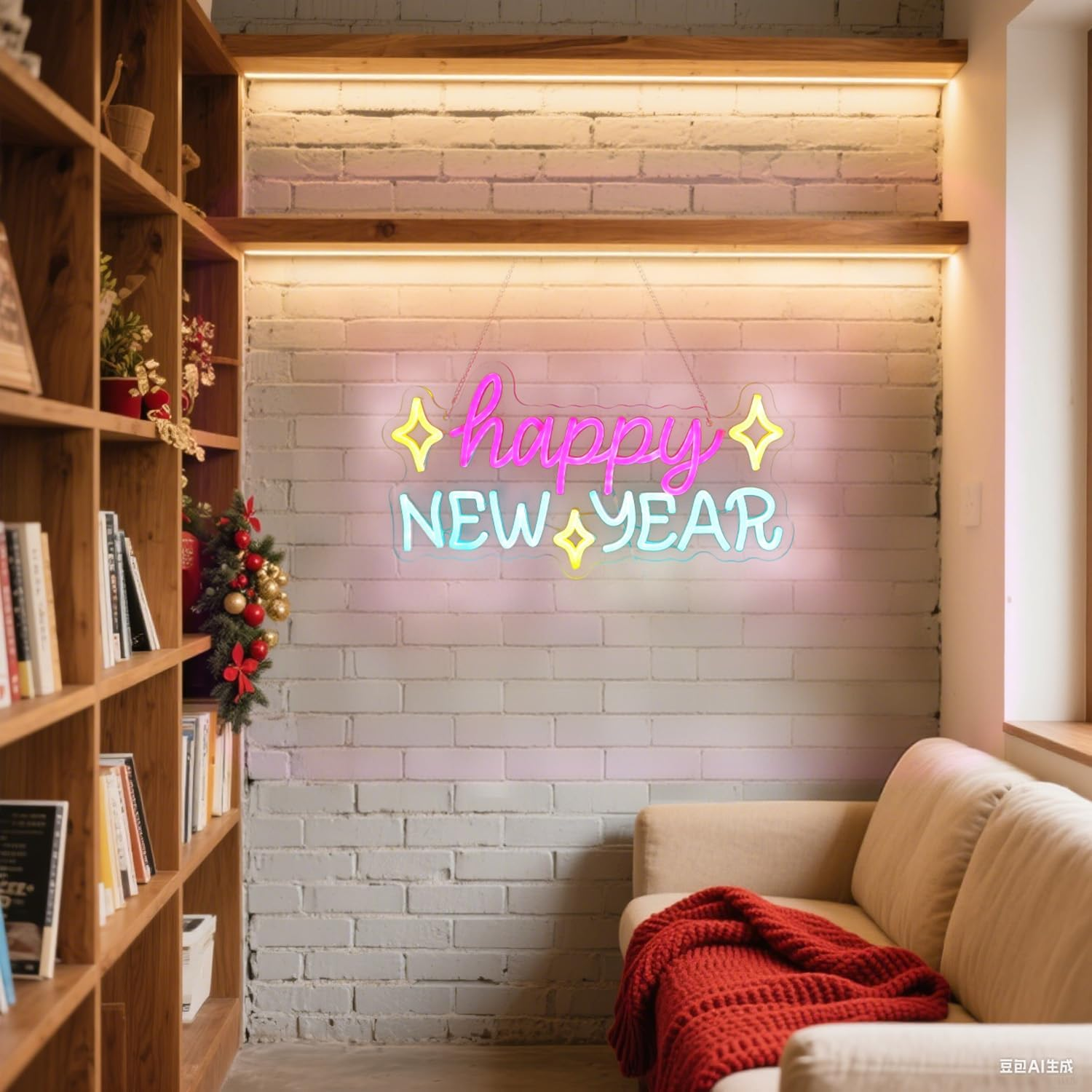 Happy New Year Neon Sign, LED Holiday Decor, Indoor Party Decoration - 16.5In×8.9In USB Powered Neon Light with 6 Dimmable Modes for New Year Decorations - Image 4