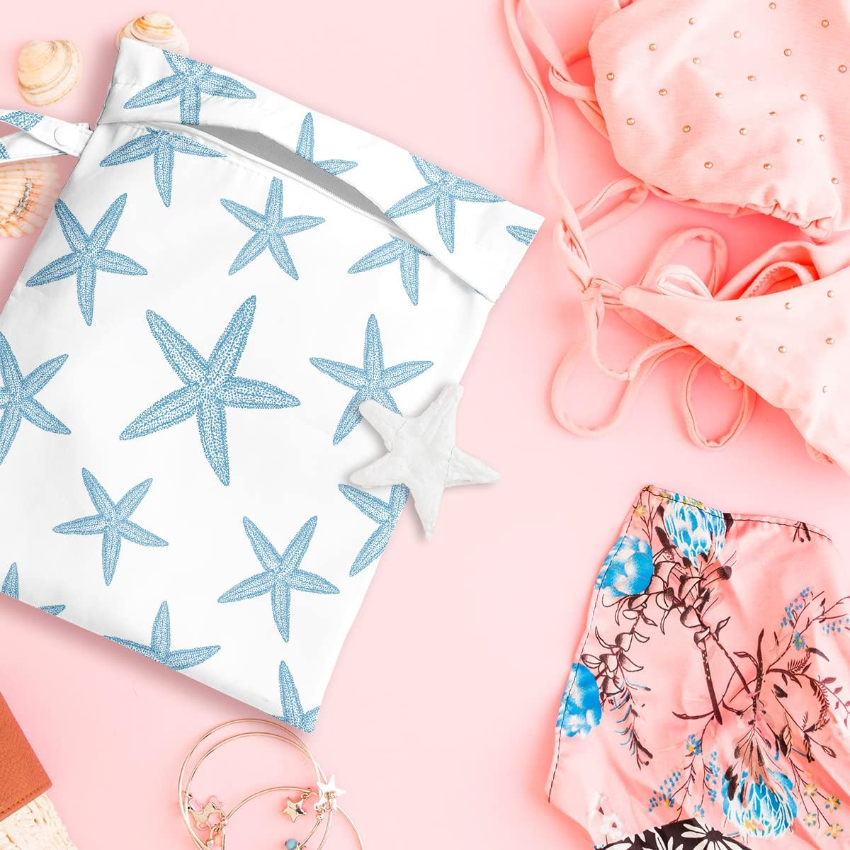 Wet Bag, Wet Dry Bag, Wet Bag for Swimsuit Travel Beach Pool Dirty Yoga Gym Clothes Makeup Bag Beach Wedding Supplies Waterproof Reusable Shell Pearl Starfish Gifts - Image 5