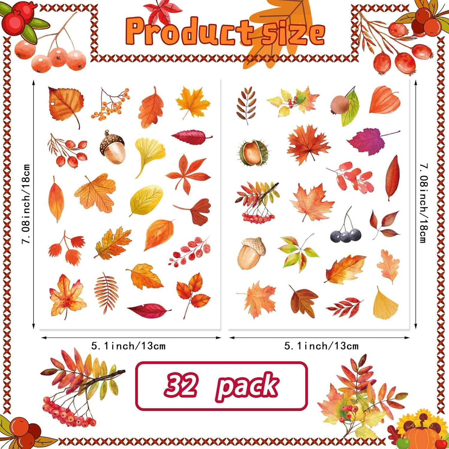 32 Sheets Fall Maple Leaves Stickers - Self Adhesive Autumn Stickers, Party Supplies for Thanksgiving, Harvest & November Decor - Image 3
