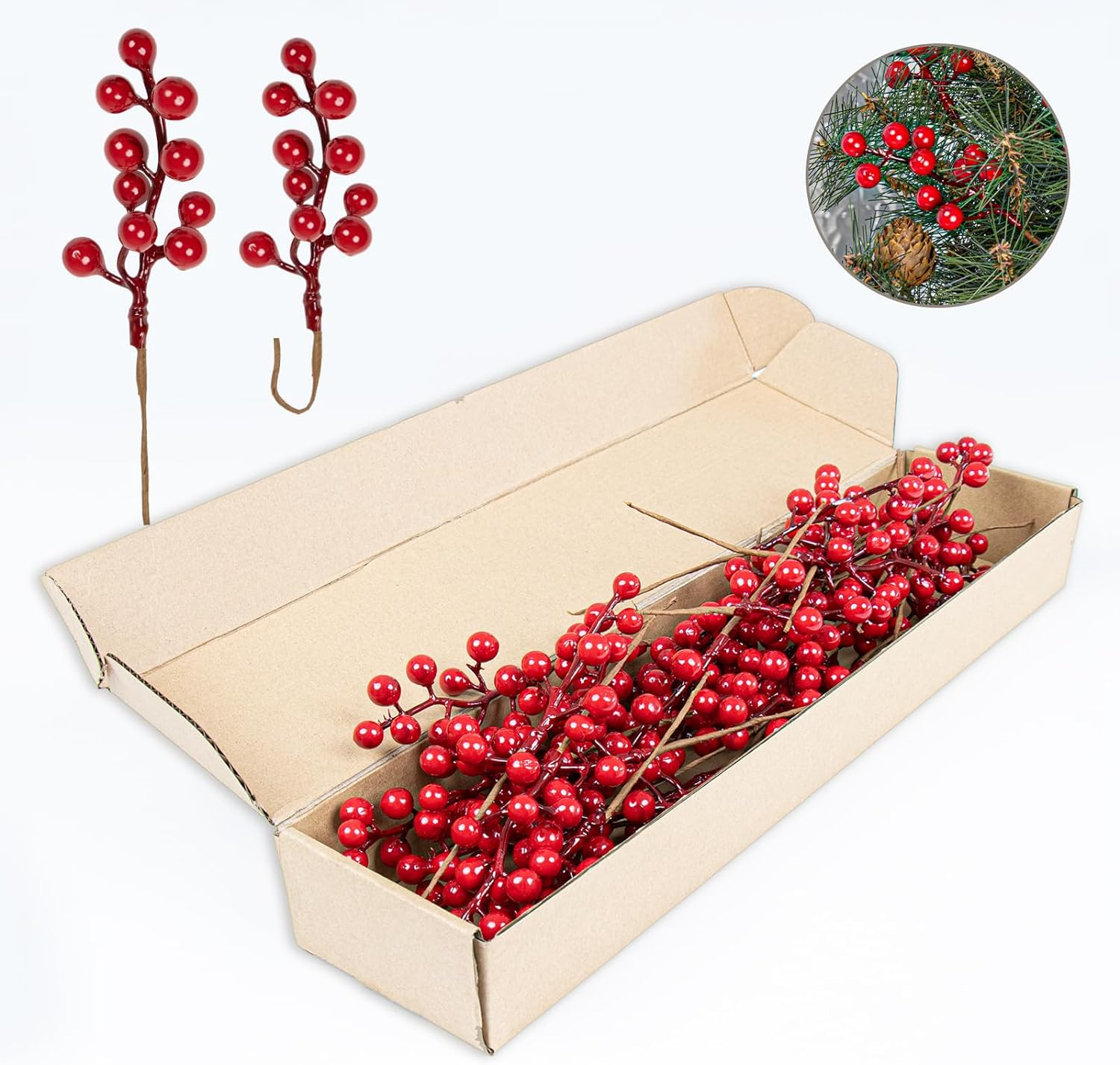 32 Pack Christmas Tree Decorations, Artificial Red Berry Stems 6.5 Inch Christmas Berry Picks with Holly Berries for Xmas Winter Holiday Home DIY Ornaments