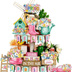 20 Pcs Spring Flower Tiered Tray Decor Set Rustic Farmhouse Spring Floral Table Home Kitchen Shelf Tabletop Centerpiece Office Decorations (Cute)