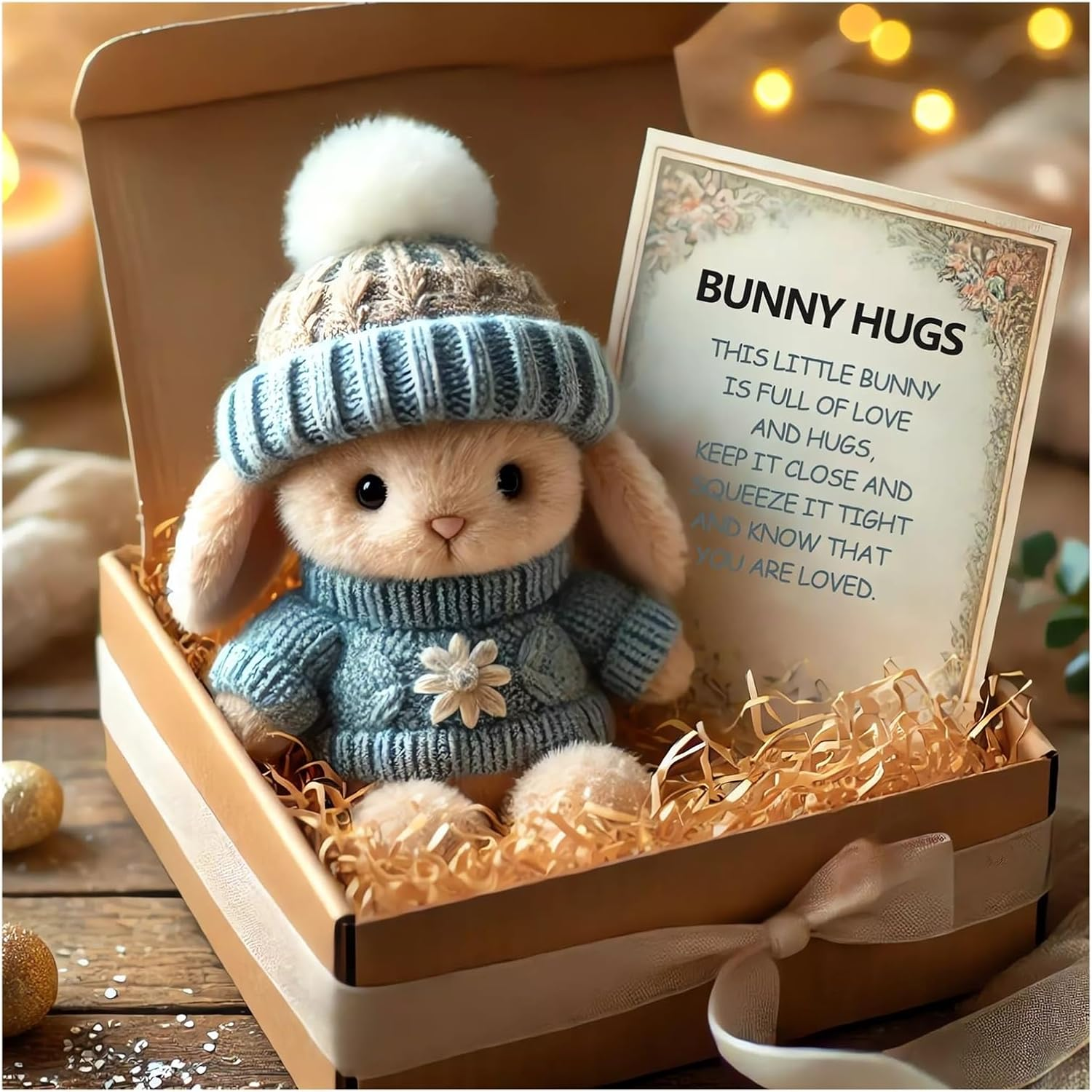 Mini Bunny Hug Cute Easter Gift Plush 2025 Bunny in a Box Hugs Positive Bunny Stuffed Animal Rabbit Soft Floppy Easter Ideas Bunnies Basket Stuffers Doll Emotional Support Inspirational Gifts (A1) - Image 4