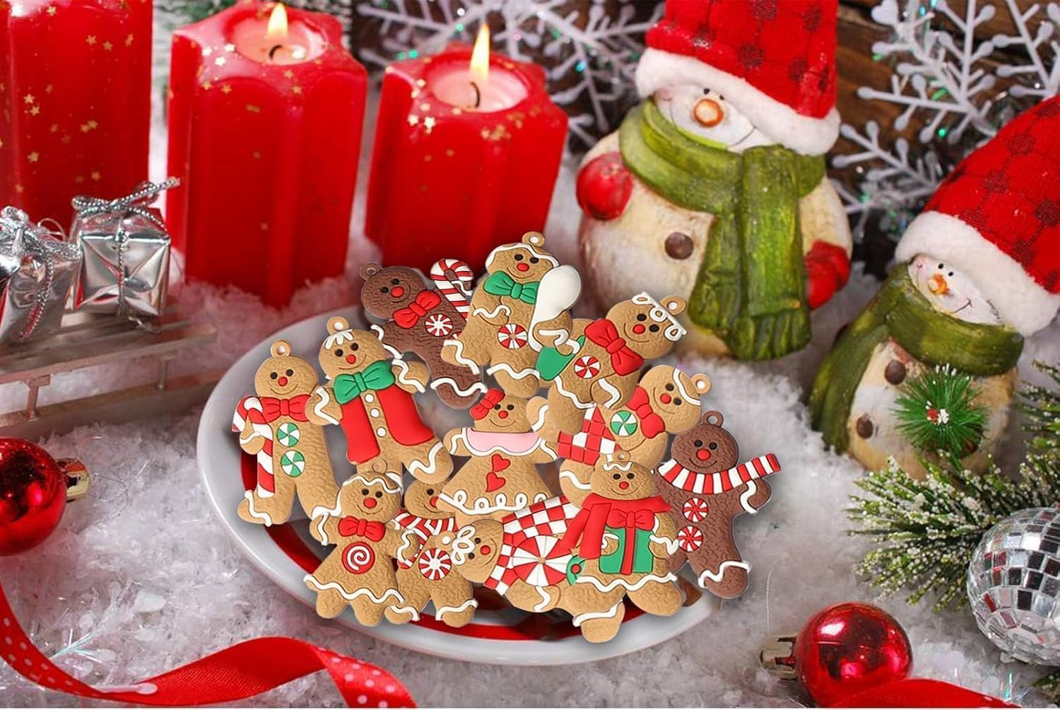 12Pcs Gingerbread Man Ornaments for Christmas Tree, Assorted Gingerbread Figurines Ornaments, Christmas Tree Hanging Decorations, 3 Inch Tall - Image 8