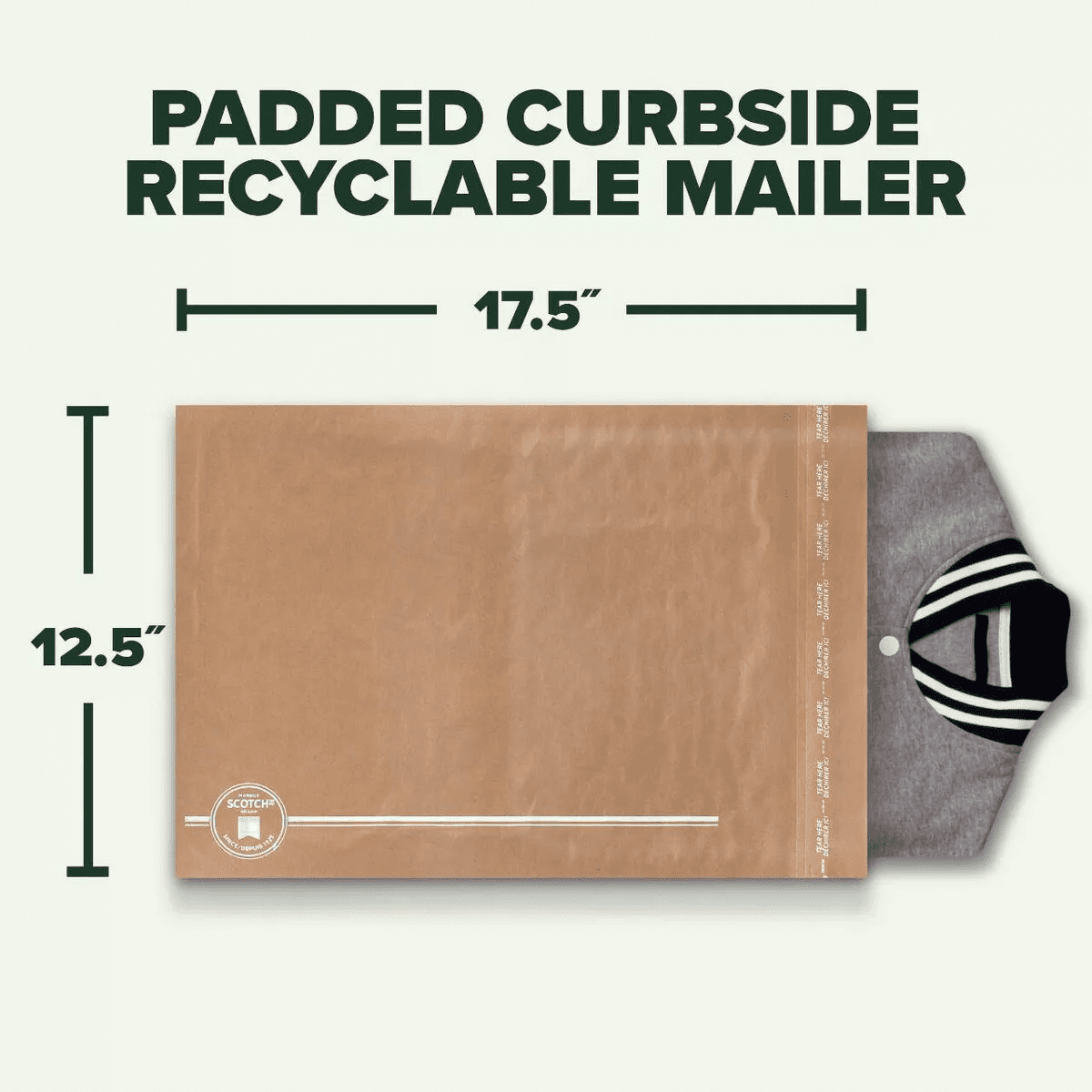 Scotch 12.5"X17.5" Curbside Recyclable Mailer Size 6: Self-Adhesive Padded Envelopes, 100% Recycled Paper, Tan - Image 3
