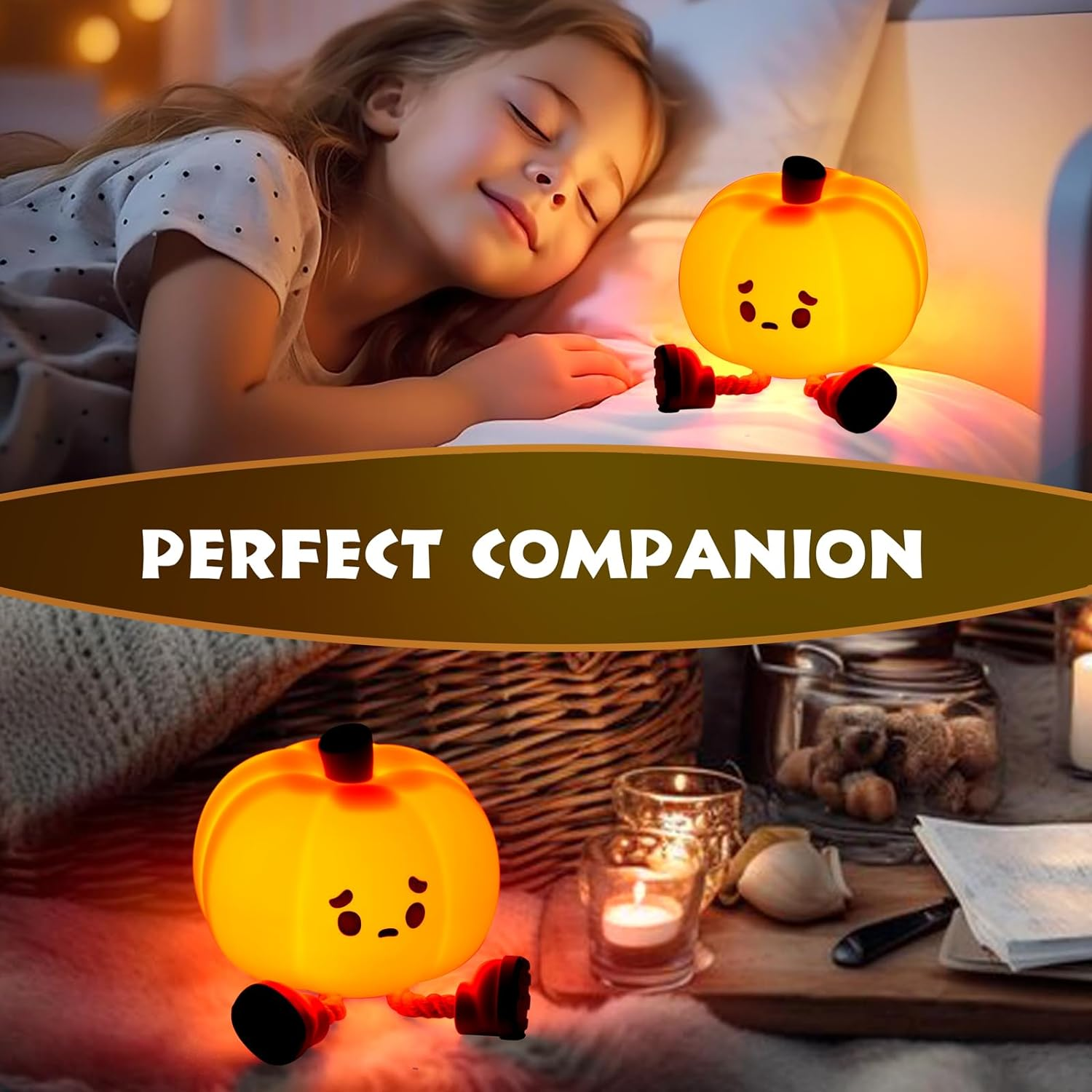 Pumpkin Night Light, Cute LED Lamp, Silicone Dimmable Nursery Nightlight for Kids, Silicone Rechargeable Bedside Touch Lamp, Funny Office Desk and Halloween Decor for Woman and Kids - Image 6