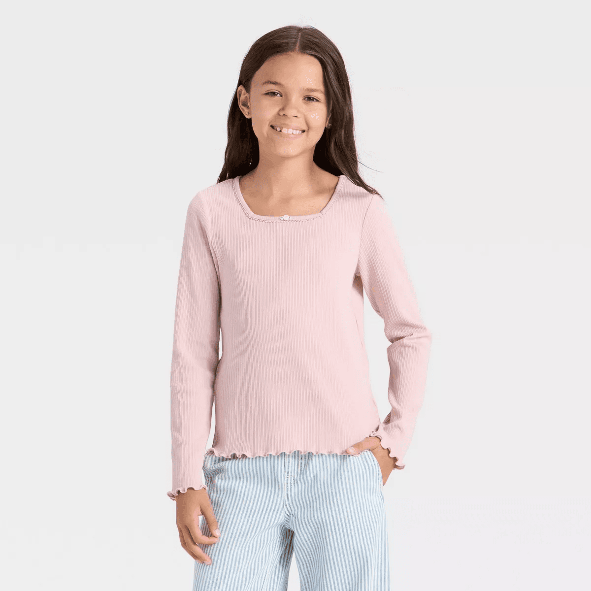 Girls' Long Sleeve Ribbed Knit T-Shirt - Cat & Jack - Image 4