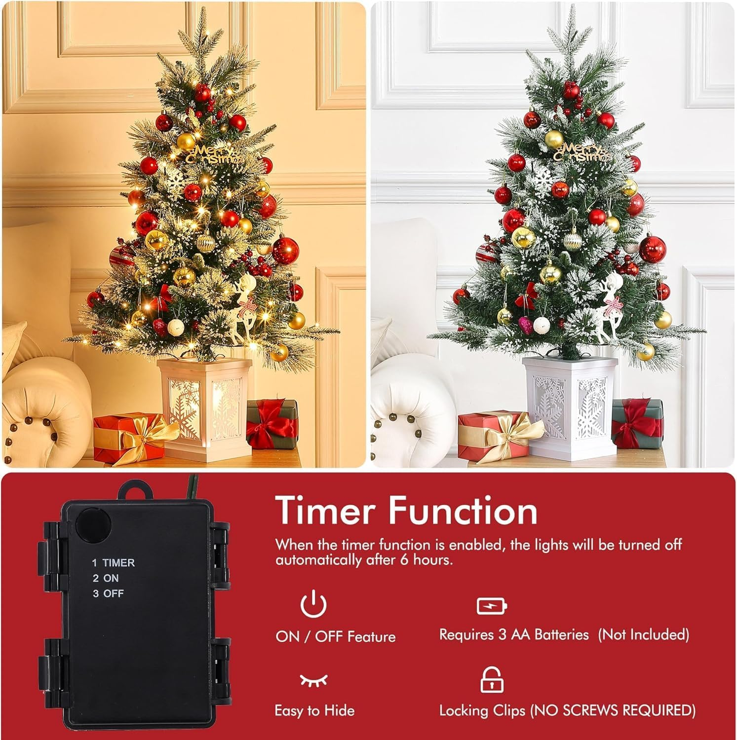 3 Ft Pre-Lit Christmas Tree, Artificial Christmas Trees with Lighting, Xmas Trees with 78 Led Lights, Christmas Decoration for Home, Office, Easy Assembly - Image 6