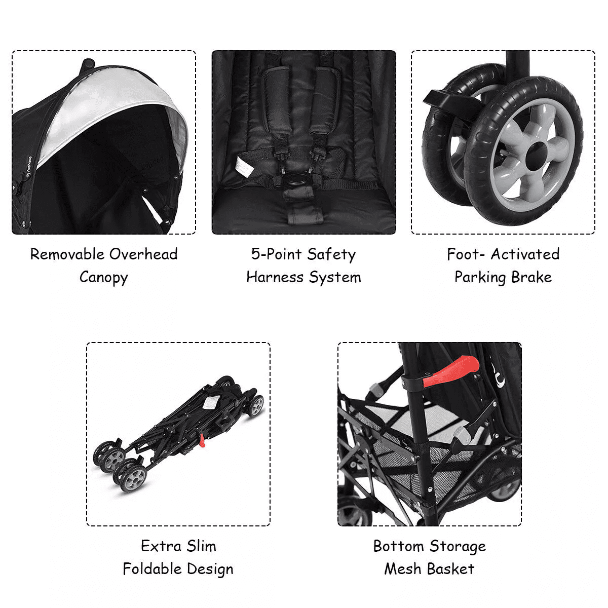 Infans Baby Lightweight Stroller, Compact Travel Stroller, Adjustable Backrest & Canopy, Foldable Umbrella Stroller for Toddlers, Black - Image 4