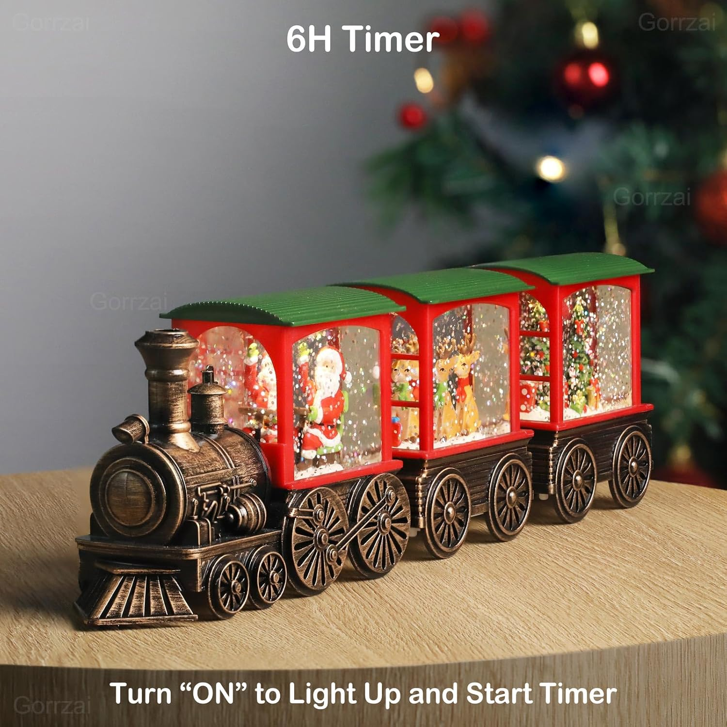 Train Snow Globe Christmas Snow Globe Lantern with Auto 6H Timer and Manual Glitter, Lighted Christmas Decorations Indoor with Santa Claus Reindeer Tree for Home Tabletop, Battery Operated - Image 4