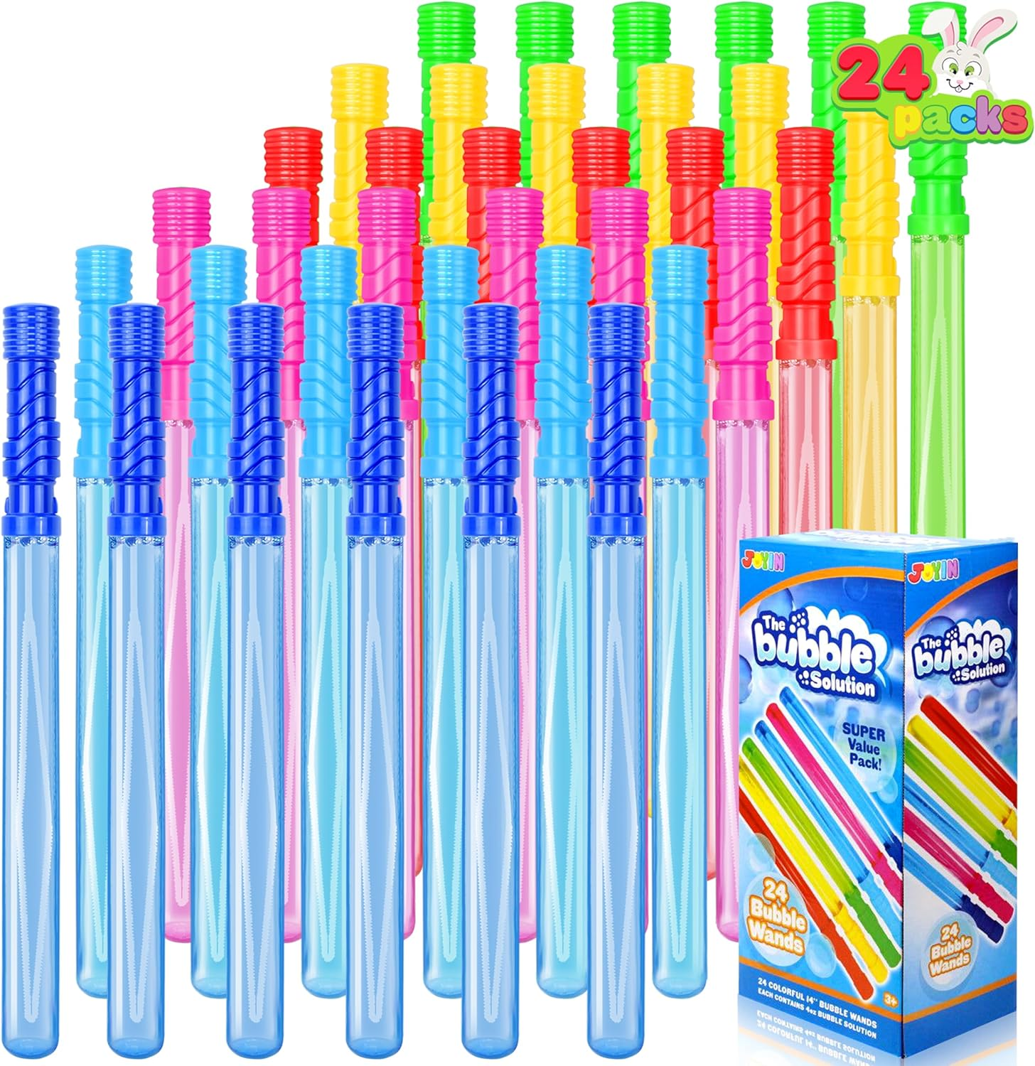 24 Pack 14.6’’ Big Bubble Wands Bulk (2 Dozen) for Summer Toy, Outdoor/Indoor Activity Use, Easter, Bubbles Party Favors Supplies for Kids