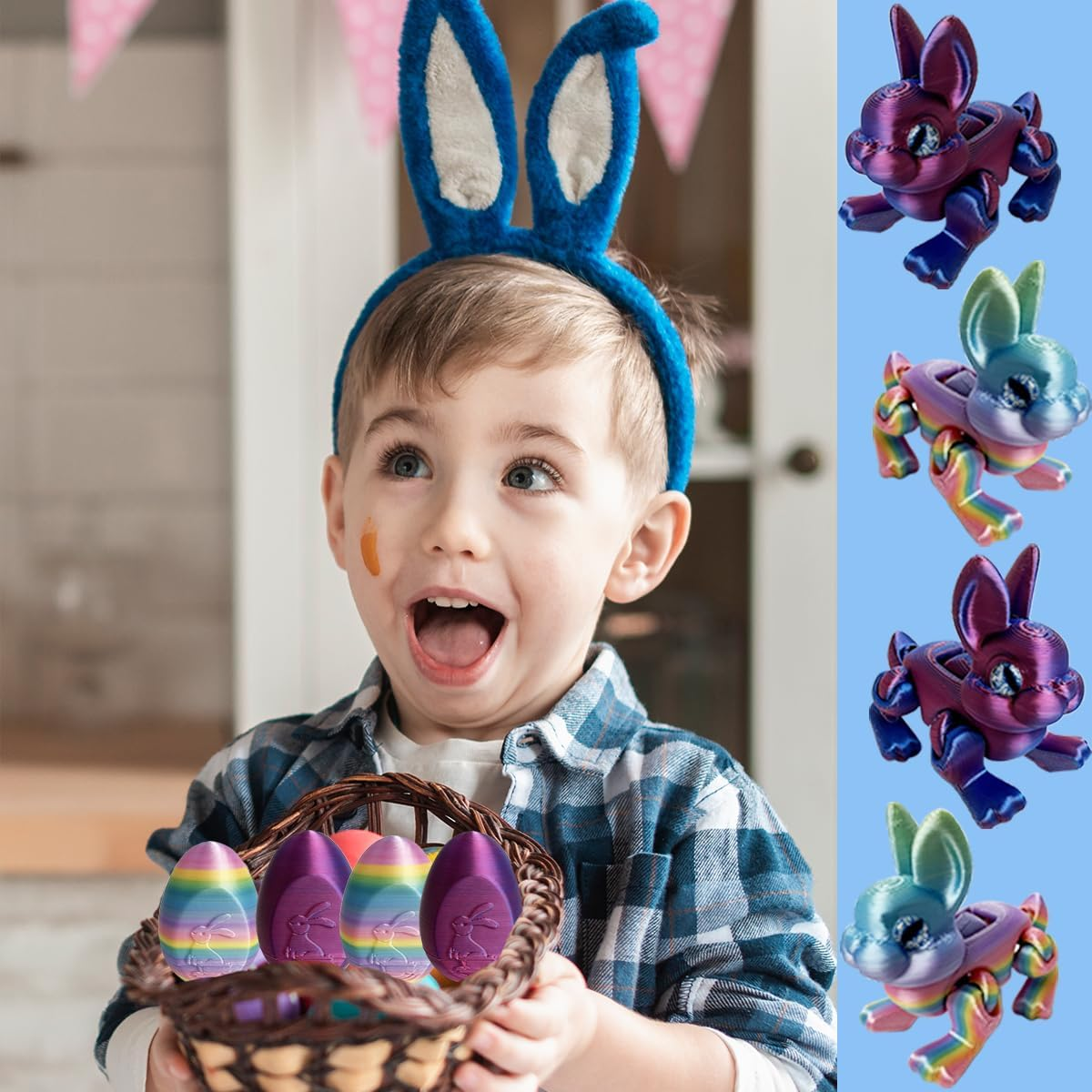 3D Bunny Rabbit Collectible Figurines, Colorful 2Pcs, Easter Gift, Modern Style, 2 Count - Image 4