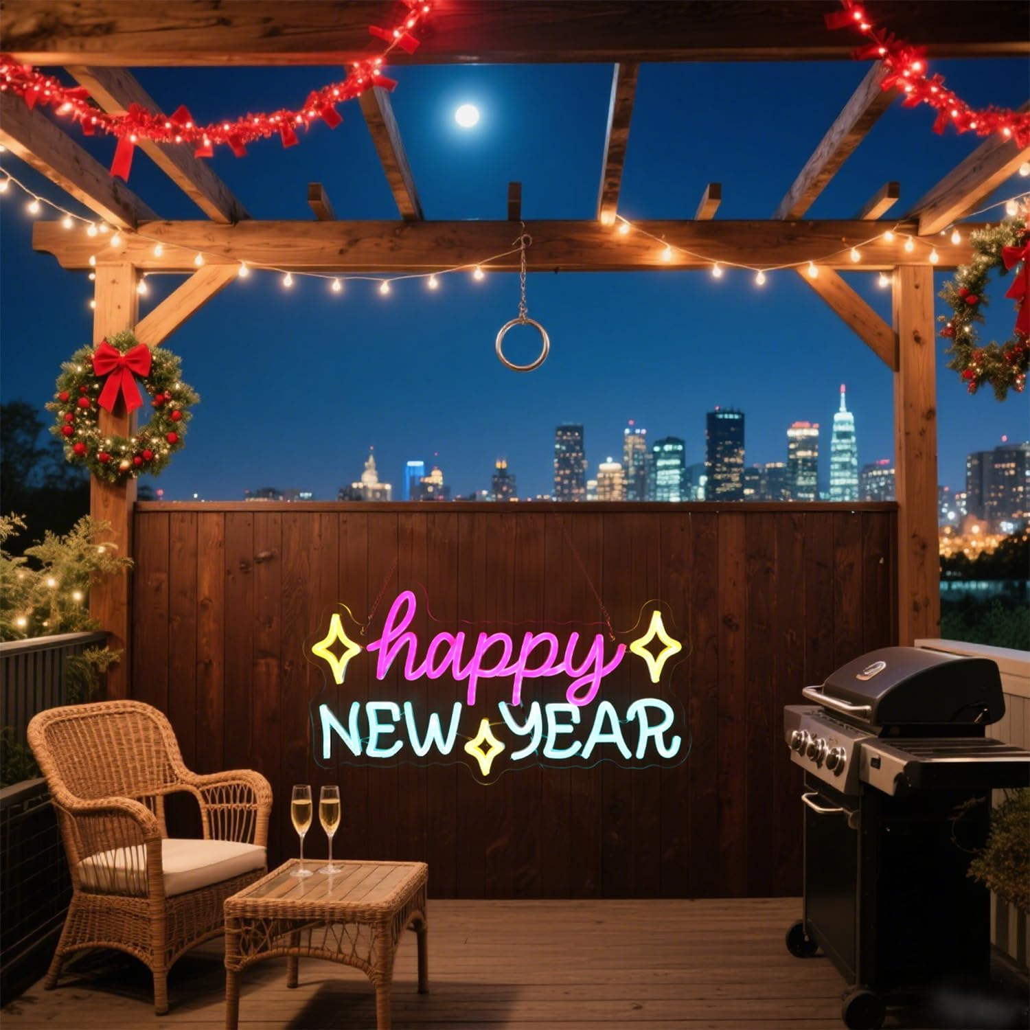 Happy New Year Neon Sign, LED Holiday Decor, Indoor Party Decoration - 16.5In×8.9In USB Powered Neon Light with 6 Dimmable Modes for New Year Decorations - Image 5