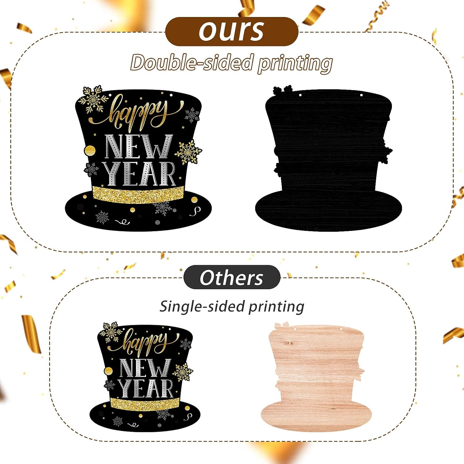 3 Pieces Glitter Happy New Year Sign 2025 Wooden New Year Hanging Sign Black Gold Party Decorations Eve Party Supplies with 6 Pieces Black Ribbon(Elegant Style) - Image 3
