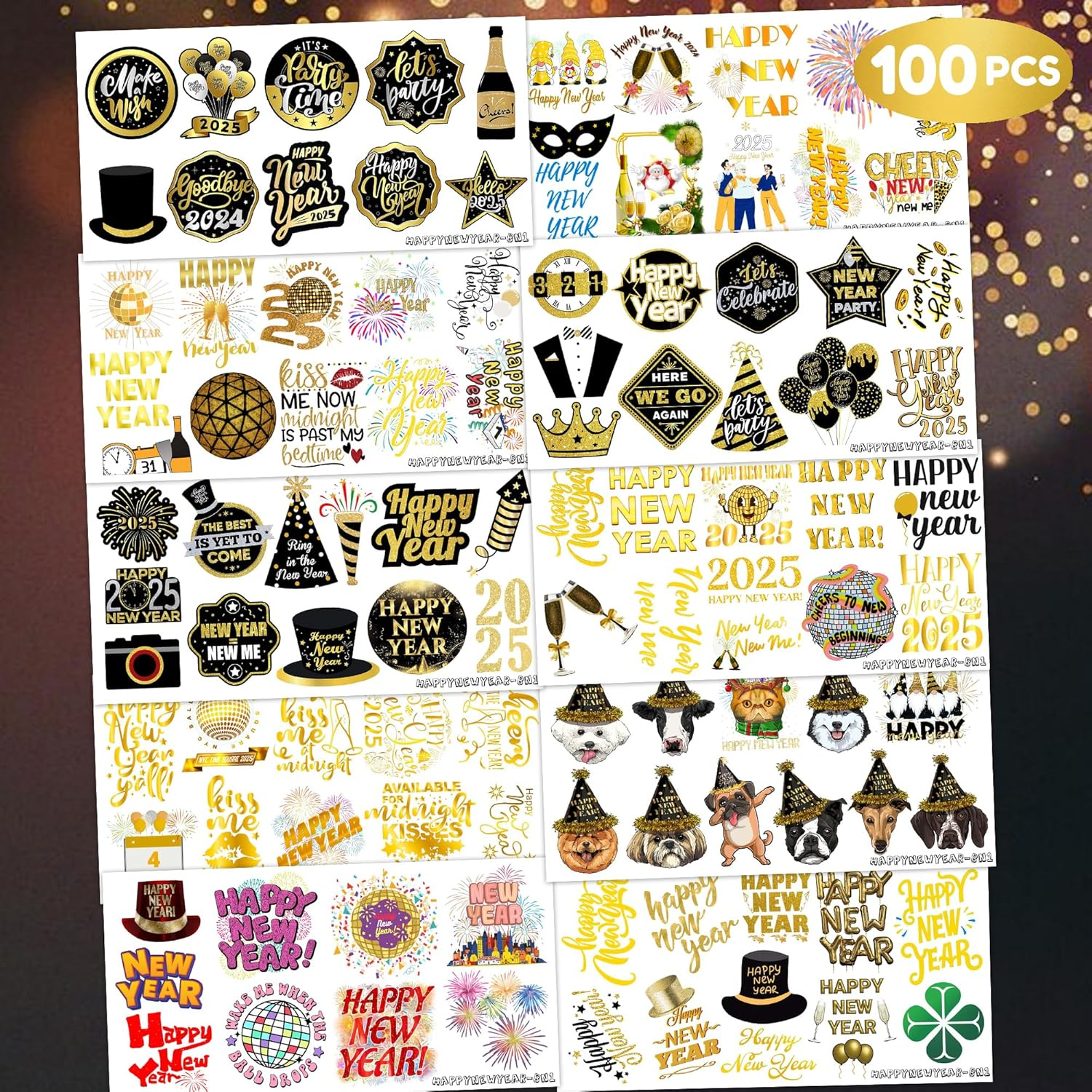 10 Sheets New Year'S Eve Temporary Tattoos – 2025 Party Decorations, Favors & Supplies for Adults Kids Men Women, Happy New Year Celebration Stickers Gifts - Image 3