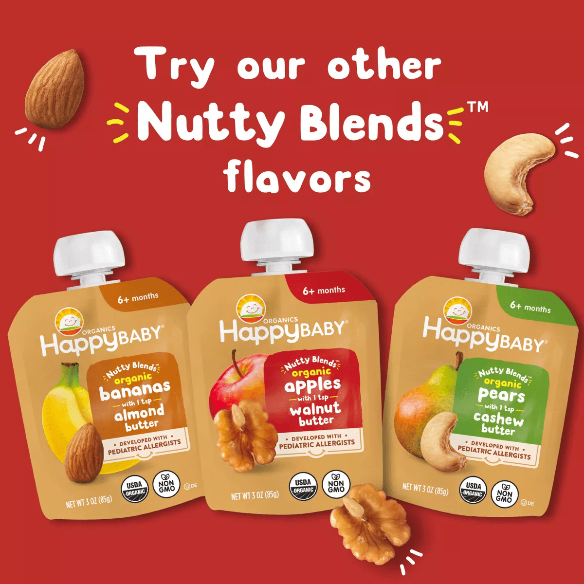 Happy Baby Nutty Blends Organic Bananas & Almond Butter Baby Food Pouch - 3Oz - Image 5