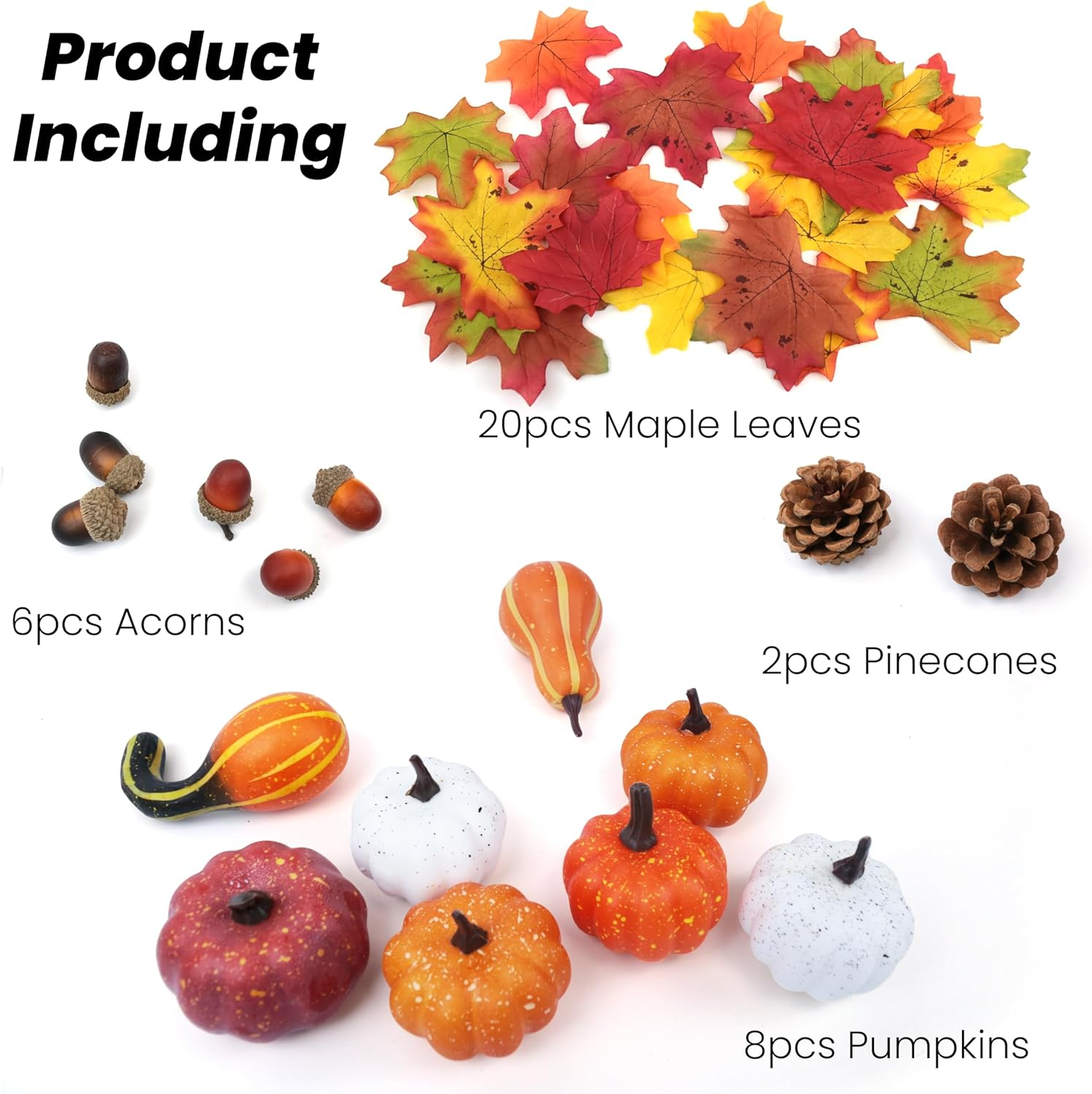 36PCS Mini Artificial Pumpkins Fall Decor Set - Realistic Small Fake Pumpkins for Decorating with Gourd Fall Leaves Acorns Pinecones for Autumn Table Centerpiece, Thanksgiving Harvest Home Decorations - Image 4