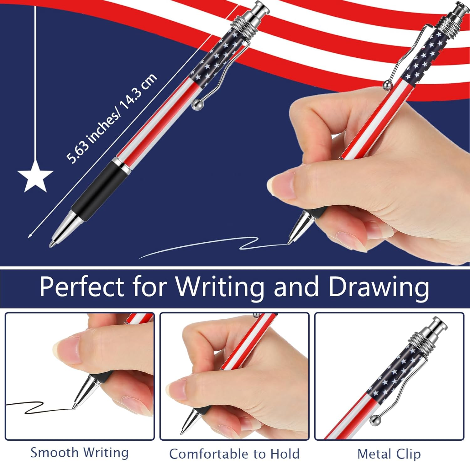 32 Pcs American Flag Ballpoint Pen USA Patriotic Themed 1.0 Mm Independence Day Black Gel Ink Ballpoint Pens for Writing Signing Home School Office Supplies Party Decor Favor(Classic) - Image 2