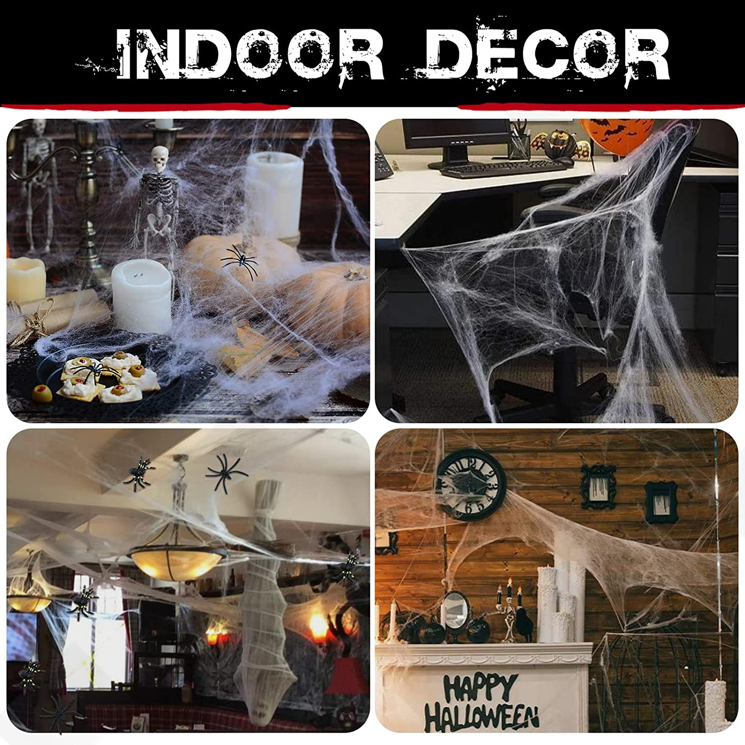 1000 Sqft Spider Webs Halloween Decorations Bonus with 30 Fake Spiders, Super Stretch Cobwebs for Halloween Indoor and Outdoor Party Supplies - Image 6