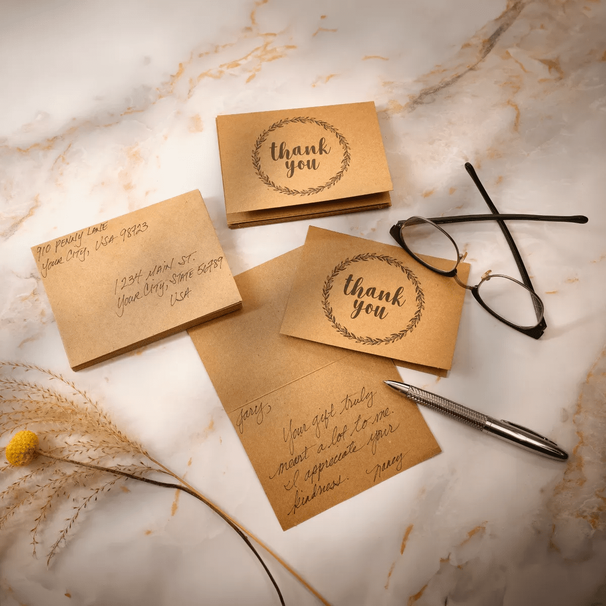 Best Paper Greetings 120 Pack 3.5X5-Inch Bulk Kraft Thank You Cards with Envelopes - Blank Appreciation Gift Notes for Wedding and Teachers - Image 2