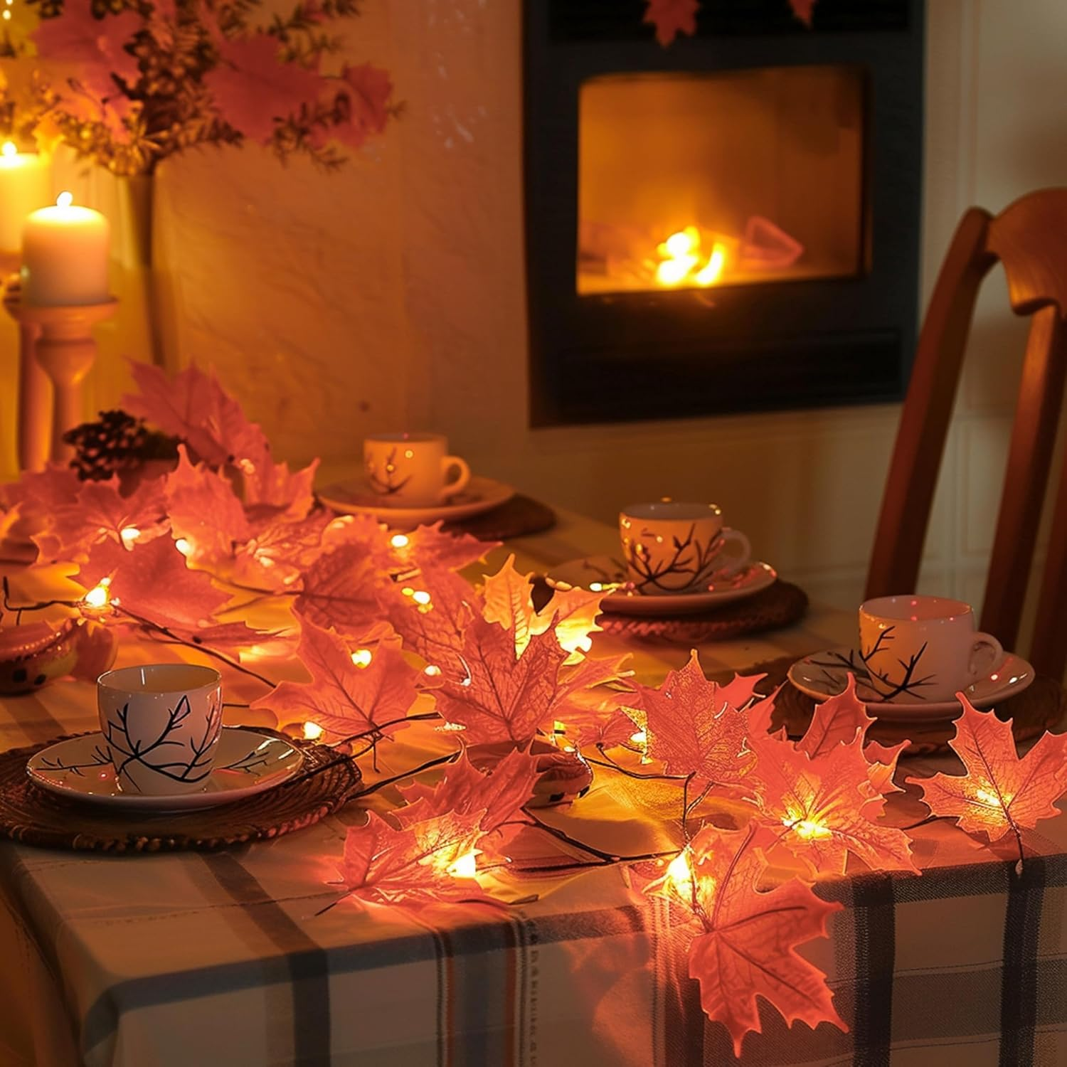 2 Pack Thanksgiving Maple Leaf String Lights, Total 20FT 40 LED Battery Operated Lighted Fall Leaves Garland, Thanksgiving Decorations for Indoor Outdoor Autumn Harvest Decor - Image 5