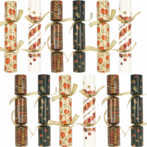 12 Pack Thanksgiving Party Table Favor No Snap No Popping with Party Hat, Joke & Gift Inside, Thanksgiving Holiday Traditions, Random Gifts with Autumn Leaves, Pumpkin, Lettering Designs